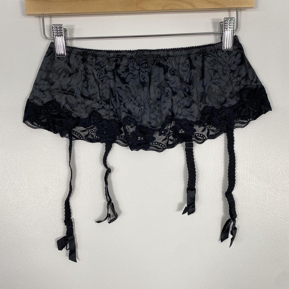 Victoria's Secret Garter Belt Womens Small Black Floral Lace Lingerie Gold Label
